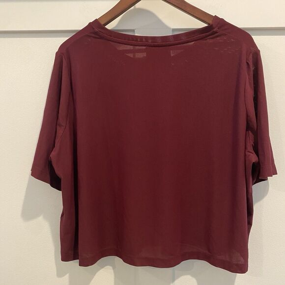 Adidas Cropped Top Women’s 2X Burgundy Red Mesh Athleisure Boxy Semi Sheer - Picture 6 of 9